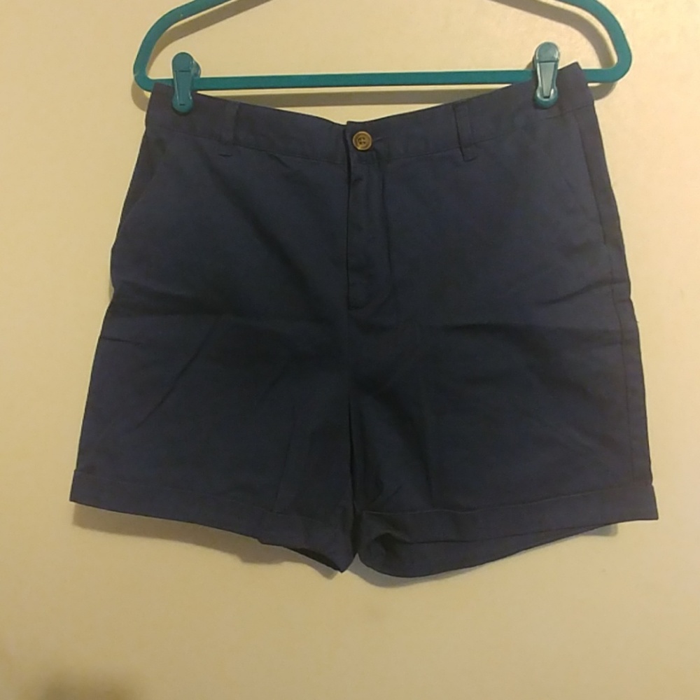 High-rise Cuffed Woven Shorts- Navy